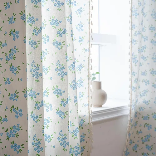 Miniatura 4 de ENJOYBRIDAL - Cortinas azules florales de 63 pulgadas, juego de 2 paneles, cortinas semi transparentes, cortinas cortas para sala de estar, bolsillo