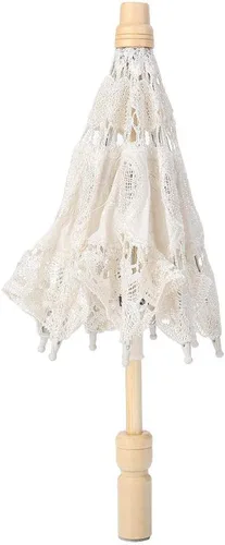 Paraguas de encaje negro, hecho a mano, plegable, para boda, novia, para mujeres, decoración de fiesta, baile, fotografía, utilería (beige, S)