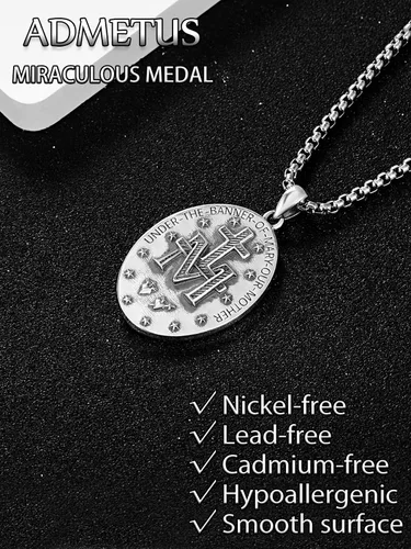 Miniatura 6 de ADMETUS Collar de plata de ley 925 con diseño de santo patrón, collar de amuleto, joyería de cruz para hombre con cadena Rolo de 0.098 in, 22