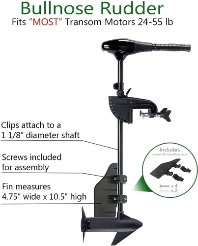 Miniatura 7 de Bullnose timón Kit de sobre timón para abrazadera para 24 – 55 Thrust Trolling Motors: accesorio para lanchas de pedales, pontones, kayaks, o canoas