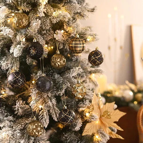 Miniatura 2 de Valery Madelyn Adornos para árboles de Navidad, 9 unidades, 2.36 pulgadas, negro y dorado, irrompibles, adornos de bola colgante de lujo