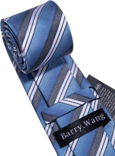 Miniatura 344 de Barry.Wang Juego de corbatas para hombre, corbata de seda a rayas, tejido a cuadros, gemelos formales, negocios, boda