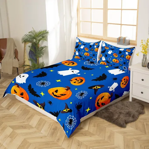 Miniatura 5 de Manfei Juego de funda de edredón con diseño de calabaza, tamaño individual, funda de edredón con 1 funda de almohada, juego de ropa de cama de 2