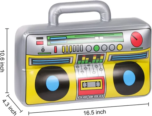 Miniatura 3 de 6 piezas inflables Boombox – Suministros de fiesta de los años 80 y 90 decoraciones inflables Boom – raperos Hip Hop B-niños accesorios de disfraz