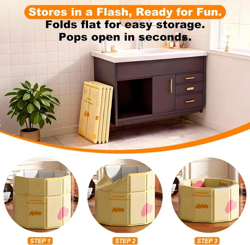 Miniatura 3 de Bañera portátil para niños de 27.5 x 31.5 pulgadas, plegable, sin instalación, bañera de hielo para cabina de ducha, baño caliente, bañera de pie