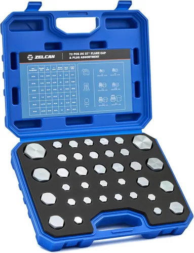 ZELCAN Kit de tapón y tapón de manguera hidráulica, 64 piezas JIC Plug and Cap Surtido Kit con rosca de 37° para tablero tamaño 4 6 8 10 12 16, kit