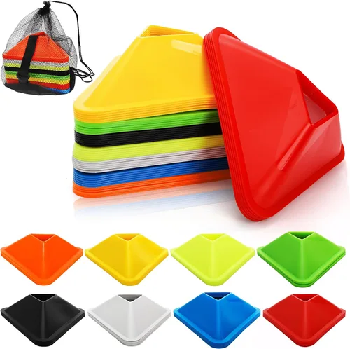 Miniatura 8 de Tlence Paquete de 48 conos de fútbol para entrenamiento, conos de disco de agilidad flexibles con bolsa de transporte y correa, mini