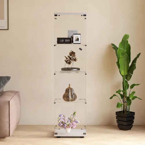 Miniatura 17 de Vitrina de cristal con luces y cerradura, vitrina Curio de 4 niveles con puerta de cristal, escaparate de pie para sala de estar, dormitorio, Blanco