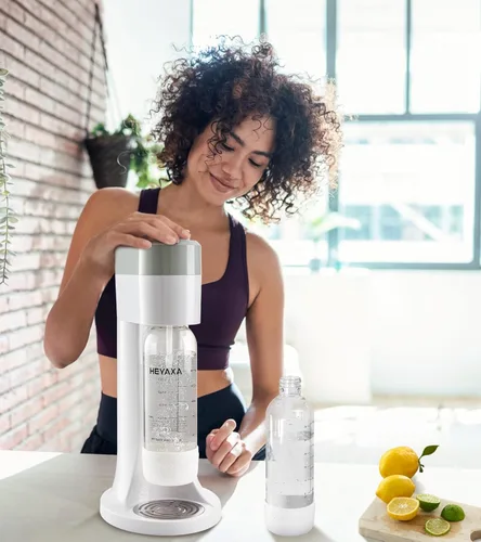 Miniatura 2 de HEYAXA Máquina para hacer agua gasificada, máquina para hacer refrescos rápidamente para crear refrescos, incluye 2 botellas de carbonatación sin