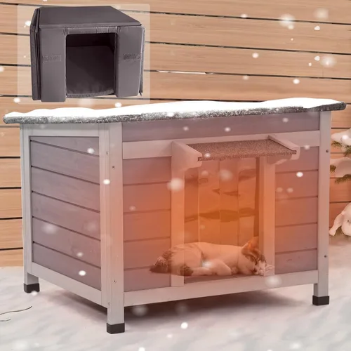 Miniatura 7 de GUTINNEEN Casa climatizada para gatos al aire libre con forro aislante para invierno, impermeable, refugio para gatos
