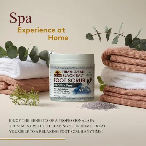 Miniatura 5 de Okay Exfoliante para pies de sal negra del Himalaya con algas marinas, 6 onzas