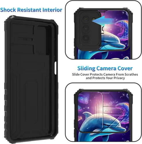 Miniatura 208 de Funda para Samsung Galaxy S22 Ultra 5G, Galaxy S22 Ultra con cubierta de cámara deslizante, funda resistente de doble capa con función atril Black