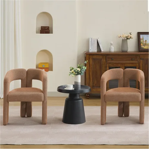 Miniatura 16 de adochr Modernas sillas de comedor de barril, silla de comedor tapizada de lino con patas de madera, sillas decorativas con brazos, cómodos sillones