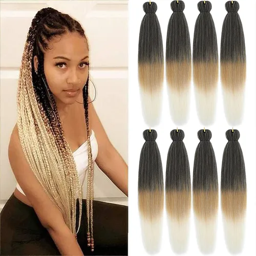 Miniatura 27 de Liang Dian Cabello Trenzado Preestirado Ombre de 12 Pulgadas, 8 Paquetes de Trenzas de Ganchillo Sintéticas, Ajuste con Agua Caliente, Extensiones