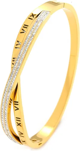 Miniatura 17 de Colección de Pulseras Brazalete de Acero Inoxidable 316L Chapado en Oro de 18K - 12 Diseños Únicos + Cadena de Acero de Titanio con Acento