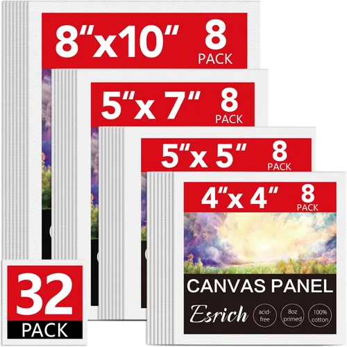 Miniatura 9 de ESRICH Tableros de Lienzo para Pintura, Paquete de 12 Suministros de Arte, Lienzo de Pintura 4x4, 5x5, 5x7, 8x10, Lienzos Grandes en Blanco