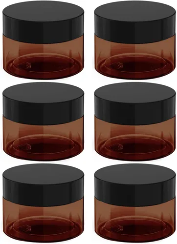 Tarros cosméticos de plástico ámbar de 4 onzas a prueba de fugas con tapa negra para crema, loción, polvo, ungüento, productos de belleza, etc., 6