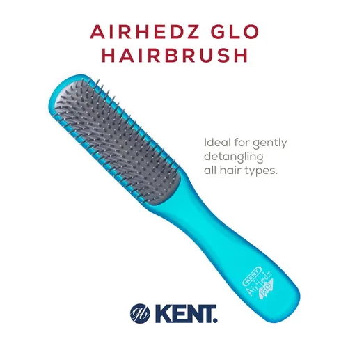 Miniatura 3 de Kent AHGLO02 Airhedz Glo Blue - Cepillo desenredante estrecho medio redondo para desenredar – 9 filas, iónico, antiestático, no rayado, cerdas