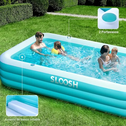 Miniatura 5 de SLOOSH Alberca inflable para adultos con asientos, de 120 pulgadas x 72 pulgadas x 22 pulgadas, piscina familiar resistente y gruesa por encima