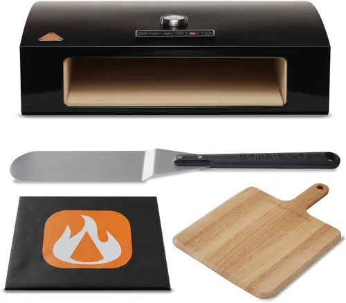 BakerStone Horno de pizza al aire libre, horno de pizza de gas propano para parrilla, cámara de cocción de piedra de 5 lados, kit de caja de horno