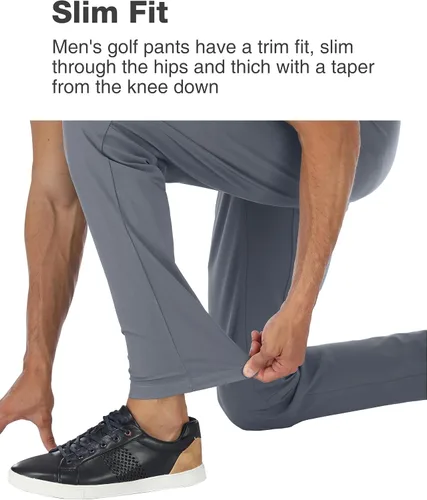 Miniatura 7 de PULI Pantalones de golf para hombre, elásticos, ajustados, casuales, para trabajo, senderismo, pantalones impermeables con bolsillos