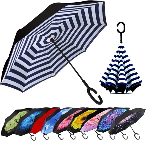 Miniatura 105 de MRTLLOA - Paraguas invertido de gran tamaño de 40/49/56 pulgadas - Sombrilla doble capa resistente al viento, con mango en forma de C y tamaño golf