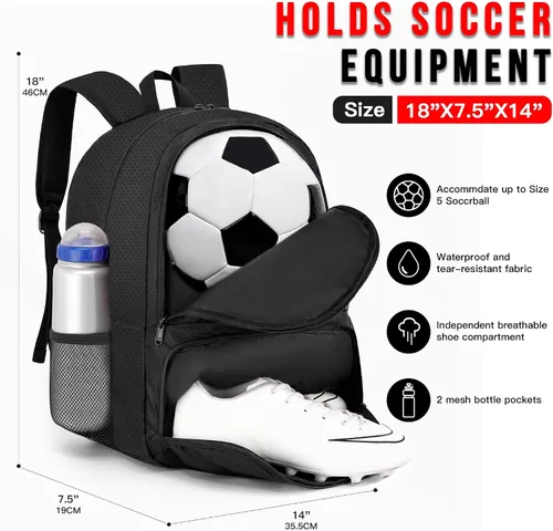 Miniatura 2 de Hsmihair - Mochila de fútbol juvenil - Mochila para fútbol y baloncesto, con compartimento para pelota y tacos separados