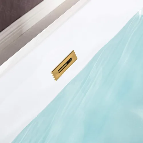 Miniatura 6 de WOODBRIDGE Bañera de acrílico independiente de 67 pulgadas, bañera blanca de remojo contemporáneo con desbordamiento y drenaje de oro cepillado