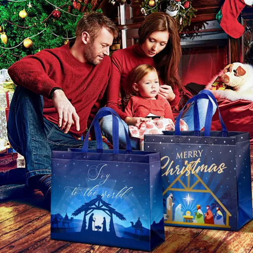 Miniatura 5 de Sweetude 6 bolsas grandes de regalo de Navidad religiosas de 16 pulgadas, reutilizables, bolsa de regalo de Jesús cristiano con asa, bolsa de regalo