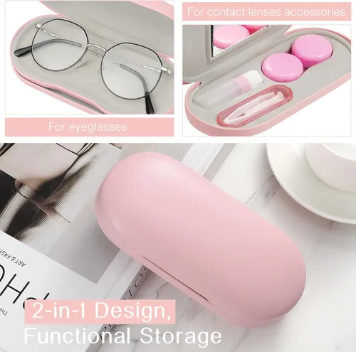 Miniatura 2 de MoKo Estuche Doble para Anteojos, Estuche para Lentes de Contacto con Pinzas Removedoras con Espejo, 2 en 1 Caja Portátil de Doble Cara para Lentes