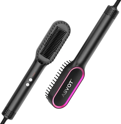 Miniatura 10 de Cepillo alisador de cabello con rejillas de ventilación, peine alisador de aire caliente todo en 1 para mujeres negras, doble voltaje, apagado