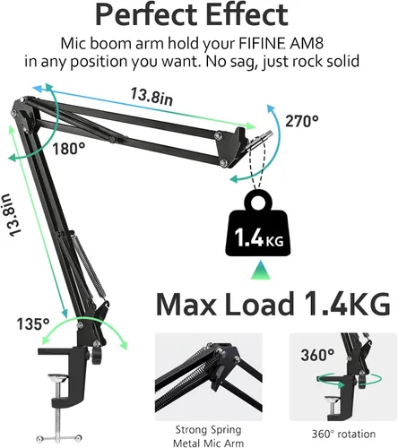 Miniatura 2 de Brazo de brazo AM8: brazo de micrófono ajustable con funda de cable, brazo de micrófono con adaptador de 3/8 a 5/8 pulgadas compatible
