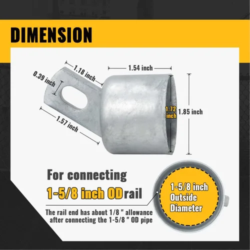 Miniatura 3 de VIVIDA Extremo superior del riel de 1-5/8" para valla de enlace de cadena, tapa de extremo de riel para tubo de diámetro exterior de 1-5/8", acero
