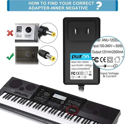 Miniatura 4 de Adaptador de repuesto de CA a CC de 12 V compatible con teclado de piano Casio AD-A12150LW / AD-A1215LW PX-130 PX-350 PX-160 PX-150 CDP-120 CTK-6000