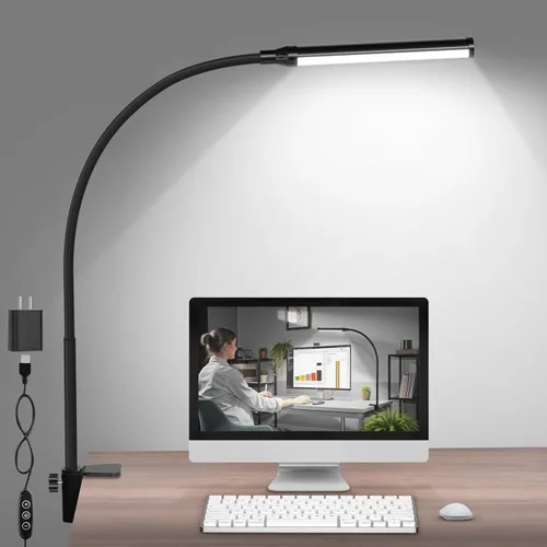 Miniatura 9 de ShineTech Lámpara de escritorio LED con abrazadera, con clip que cuida los ojos, luz de escritorio con 3 modos de color y atenuación continua