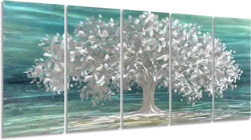 Miniatura 18 de Yihui Arts Arte abstracto de metal para pared, árbol de la vida, hecho a mano, 5 piezas, paneles grandes, grandes, únicos, de aluminio 3D, moderno