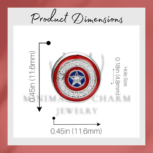 Miniatura 6 de Dije divertido de diseño del Capitán América para pulsera, Plata esterlina, Circonita Cúbica