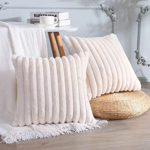 Soleebee Juego de 2 fundas de cojín, terciopelo suave, acogedoras, pelo sintético de conejo, sofá, cama, silla, decorativa para el hogar, 22 x 22