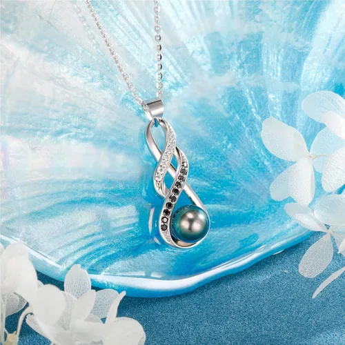 Miniatura 5 de NONNYL Regalos para esposa, aniversario, collar de perlas para mujer, color negro tahitiano, 0.354-0.394 in, calidad AAAA, perlas naturales