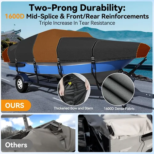 Miniatura 5 de Funda para barco 1600D + 1200D con bucles de 2 pulgadas de ancho para remolque y amarre, ultraduradera, impermeable, se adapta a Tri-Hull, V-Hull