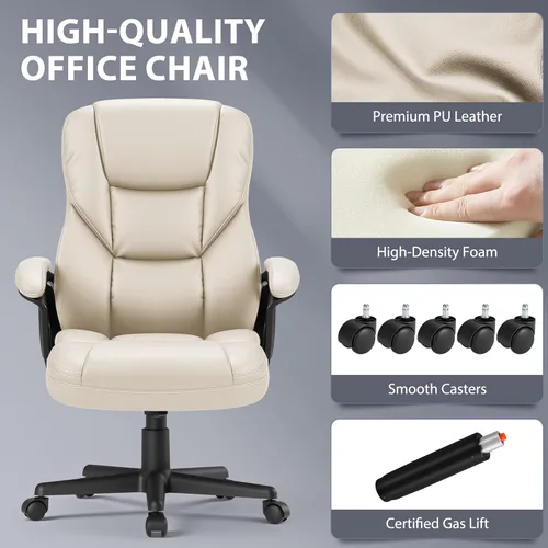 Miniatura 5 de Shahoo Ergonomic Office Chair Executive Adjustable Desk Chair with Flip-up Armrests PU Leather Swivel Computer Chair for Home Office Gaming, Lumbar