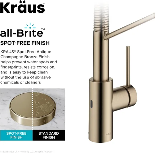 Miniatura 8 de KRAUS Oletto - Grifo de cocina comercial monomando extraíble, con sensor sin contacto y con montaje superior QuickDock, en bronce champán antiguo