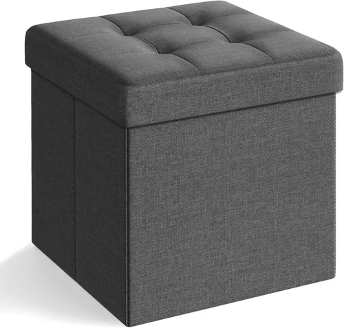 Miniatura 9 de SONGMICS Folding Storage Ottoman Bench, Linen Fabric, Storage Chest, Foot Rest Stool, Holds up to 286.6 lb, 11.8 x 11.8 x 11.8 in, Bedroom Bench
