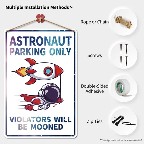 Miniatura 3 de Letrero decorativo para habitación de niños, diseño de astronauta con temática de estacionamiento de astronauta, decoración de pared para habitación