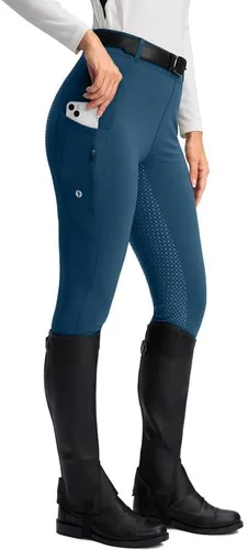SANTINY Pantalones de equitación para mujer con bolsillos con cremallera, mallas de asiento completo para la escuela, pantalones ecuestres