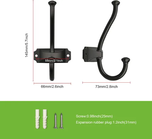 Miniatura 2 de TUNNY Paquete de 5 ganchos simples para abrigos, color negro mate, ganchos para toallas, adecuados para armarios de zapatos, armarios, baño