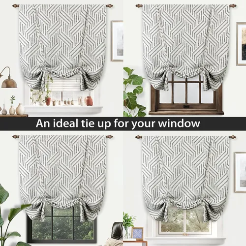 Miniatura 7 de DriftAway Briony - Cortina opaca con amarre para cocina, ajustable, diseño de globos, líneas texturizadas, estampadas, persianas romanas