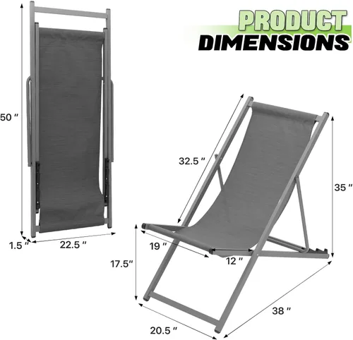 Miniatura 3 de Magshion Juego de 2 sillas plegables de playa, diseño reclinable ajustable de 4 niveles, marco de aluminio ligero, silla portátil al aire libre
