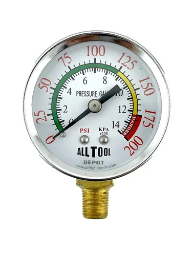 Miniatura 24 de Manómetro de presión de aire de 2" Montaje lateral inferior 1/4" NPT 2" Dial - 0 a 200 PSI