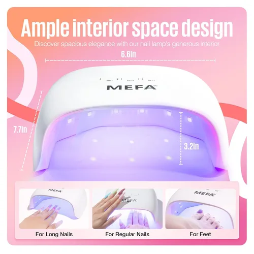 Miniatura 6 de MEFA Lámpara de uñas UV de 72W portátil, luz UV para uñas de gel con 3 temporizadores, secador para esmalte de uñas de gel de curado rápido, 21